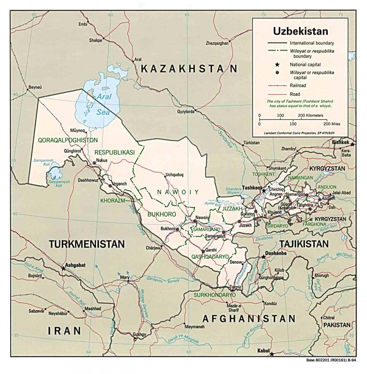 карту Узбекистану навколишніх країн